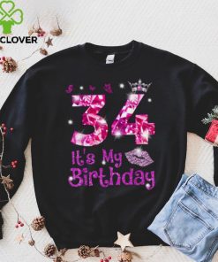 Vintage Happy 34 It’s My Birthday Crown Lips 34th Birthday Shirt