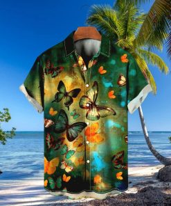 Vintage Hawaiian Shirts Butterfly Print Easy Care Aloha Shirts