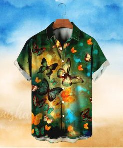 Vintage Hawaiian Shirts Butterfly Print Easy Care Aloha Shirts