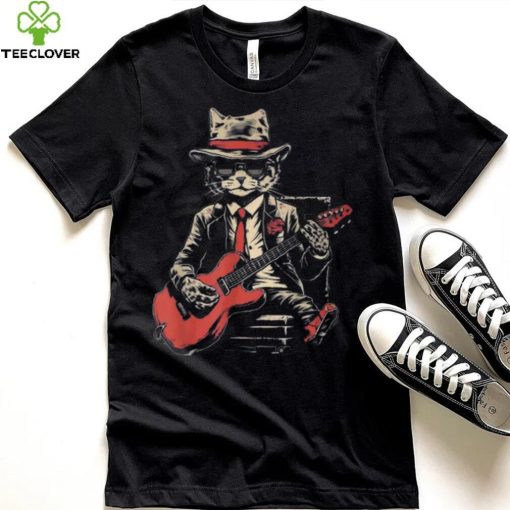 Vintage Jazz Cat Playing Guitar Band Retro Jazz Band T Shirt