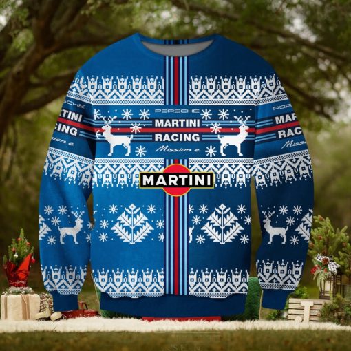 Vintage Racing Christmas Print Crew Neck Pullover Sweater