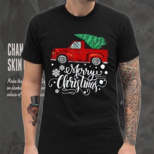 Vintage Red Truck With Merry Christmas Tree Family Matching Shirt
