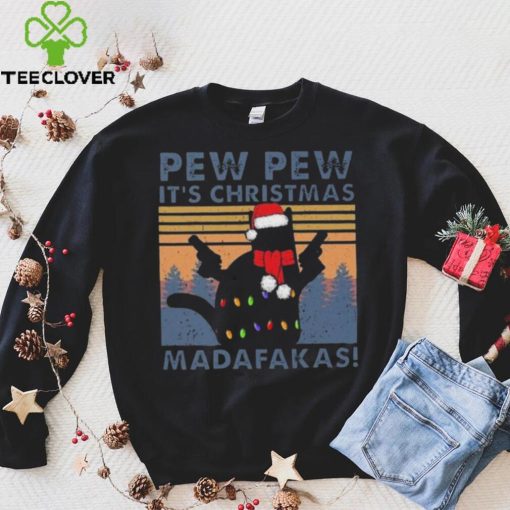 Vintage Santa Cat Pew Pew It’s Christmas Light Madafakas Shirt