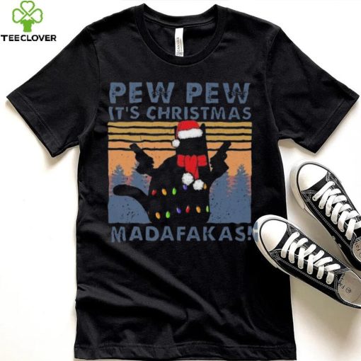 Vintage Santa Cat Pew Pew It’s Christmas Light Madafakas Shirt