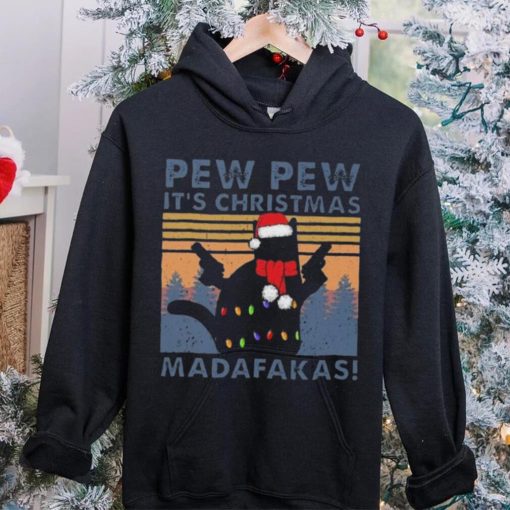 Vintage Santa Cat Pew Pew It’s Christmas Light Madafakas Shirt