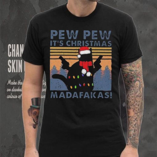 Vintage Santa Cat Pew Pew It’s Christmas Light Madafakas Shirt