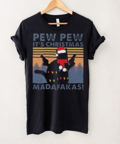 Vintage Santa Cat Pew Pew It’s Christmas Light Madafakas Shirt