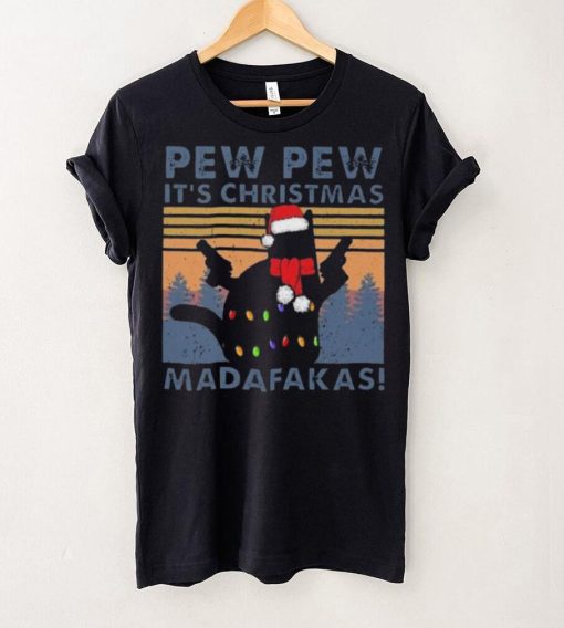 Vintage Santa Cat Pew Pew It’s Christmas Light Madafakas Shirt