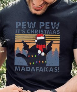 Vintage Santa Cat Pew Pew It’s Christmas Light Madafakas Shirt