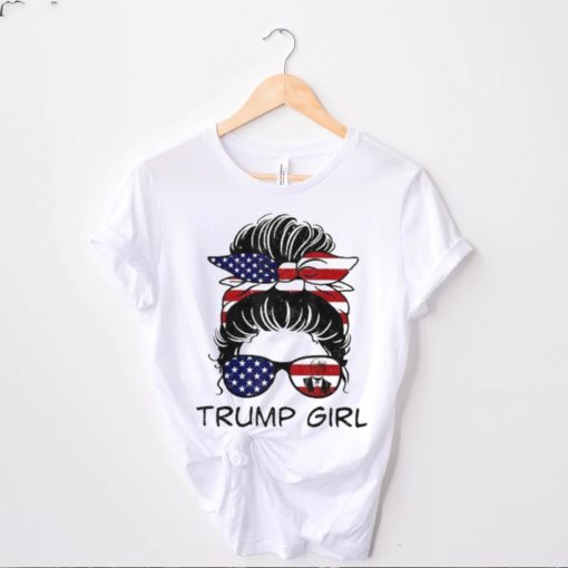 Vintage Trump Girl Messy Bun Republican American Flag T Shirt