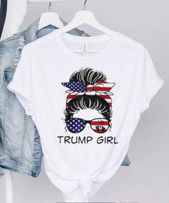 Vintage Trump Girl Messy Bun Republican American Flag T Shirt