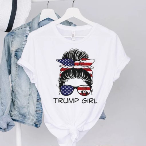 Vintage Trump Girl Messy Bun Republican American Flag T Shirt