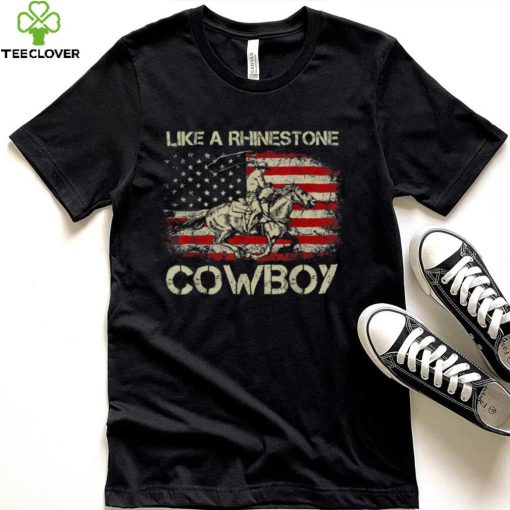 Vintage Western Life Rodeo USA Flag Like A Rhinestone Cowboy T Shirt