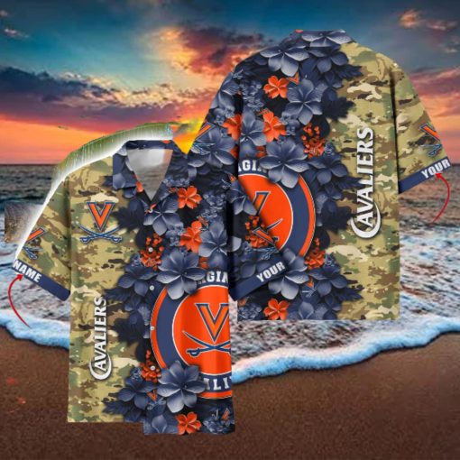 Virginia Cavaliers Custom Name Personalized Camo Flower Pattern Hawaiian Shirt