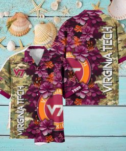 Virginia Tech Hokies Custom Name Personalized Camo Flower Pattern Hawaiian Shirt