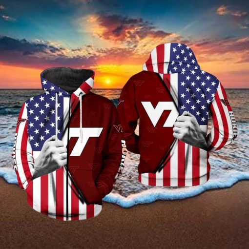 Virginia Tech Hokies NCAA US Flag 3D Printed Hoodie