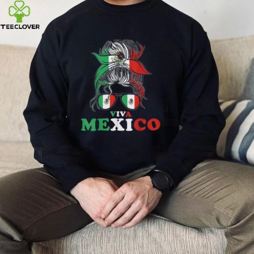 Viva Mexico Messy Bun Shirt Funny Mexican Flag Cinco De Mayo Girl Women