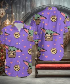 Vivid Vibes Baby Yoda Purple Mens Hawaiian Shirts