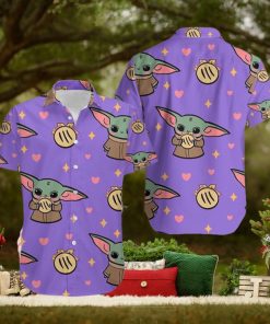 Vivid Vibes Baby Yoda Purple Mens Hawaiian Shirts