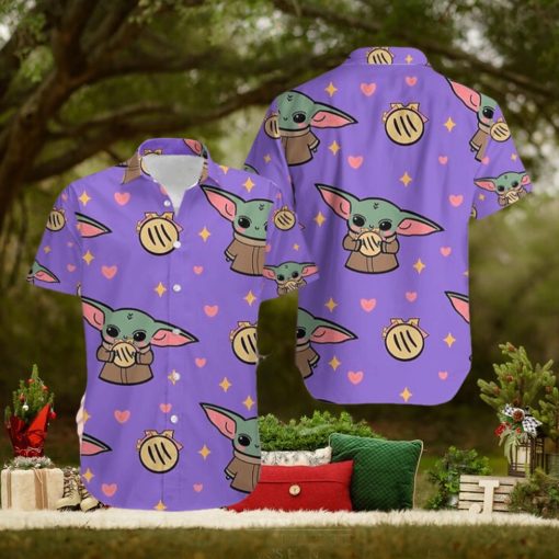 Vivid Vibes Baby Yoda Purple Mens Hawaiian Shirts