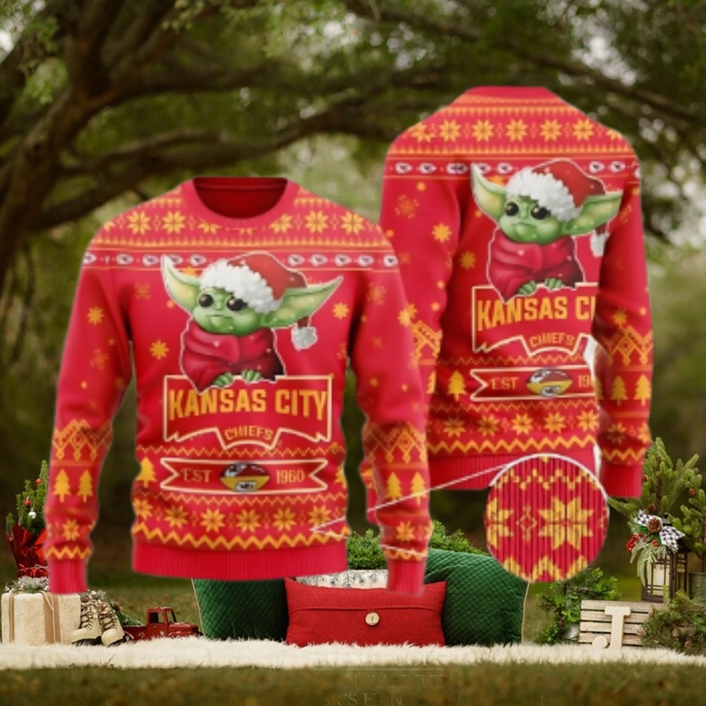 Kansas City Chiefs Cute Baby Yoda Grogu Ugly Christmas Sweater Kansas City Chiefs Cute Baby Yoda Grogu Ugly Christmas Sweater
