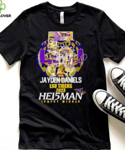 5 Jayden Daniels LSU Tigers 2023 Hei5man trophy winner signature shirt