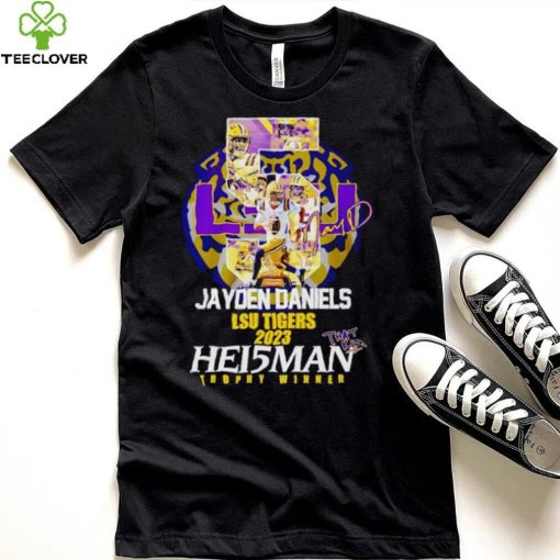 5 Jayden Daniels LSU Tigers 2023 Hei5man trophy winner signature hoodie, sweater, longsleeve, shirt v-neck, t-shirt