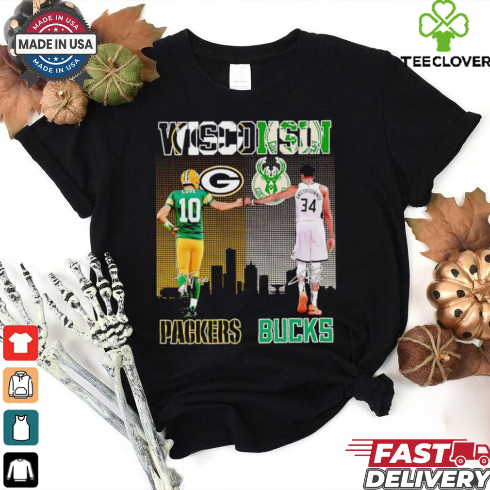 WIsconsin city Packers Jordan Love and Bucks Antetokounmpo signatures shirt WIsconsin city Packers Jordan Love and Bucks Antetokounmpo signatures shirt
