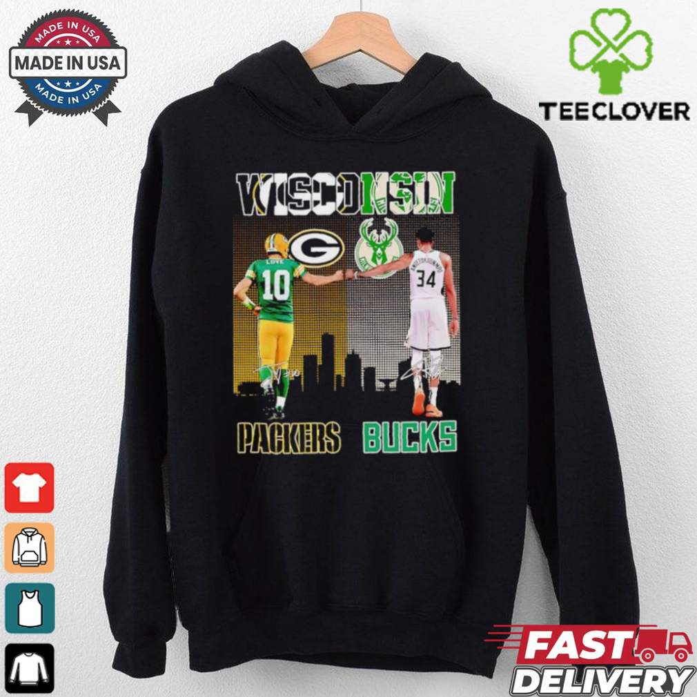 WIsconsin city Packers Jordan Love and Bucks Antetokounmpo signatures shirt WIsconsin city Packers Jordan Love and Bucks Antetokounmpo signatures shirt