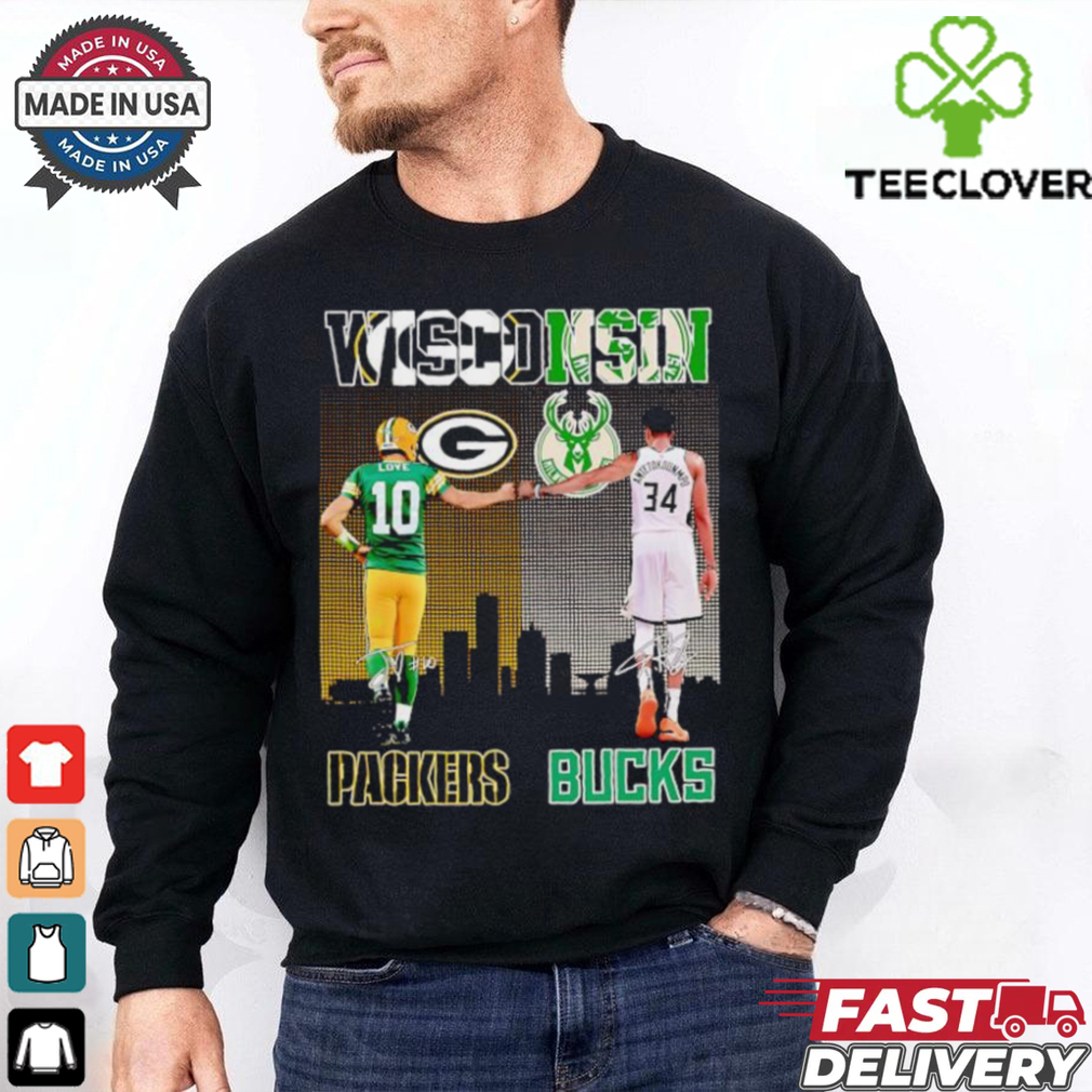 WIsconsin city Packers Jordan Love and Bucks Antetokounmpo signatures shirt WIsconsin city Packers Jordan Love and Bucks Antetokounmpo signatures shirt
