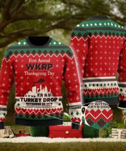 WKRP Ugly Sweater, First Annual WKRP Thanksgiving Day Turkey Drop Ugly Christmas Sweater Xmas Gifts