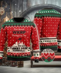 WKRP in Cincinnati First Annual WKRP Thanksgiving Day Turkey Drop Family Gift Ugly Christmas Sweater For Men And Women