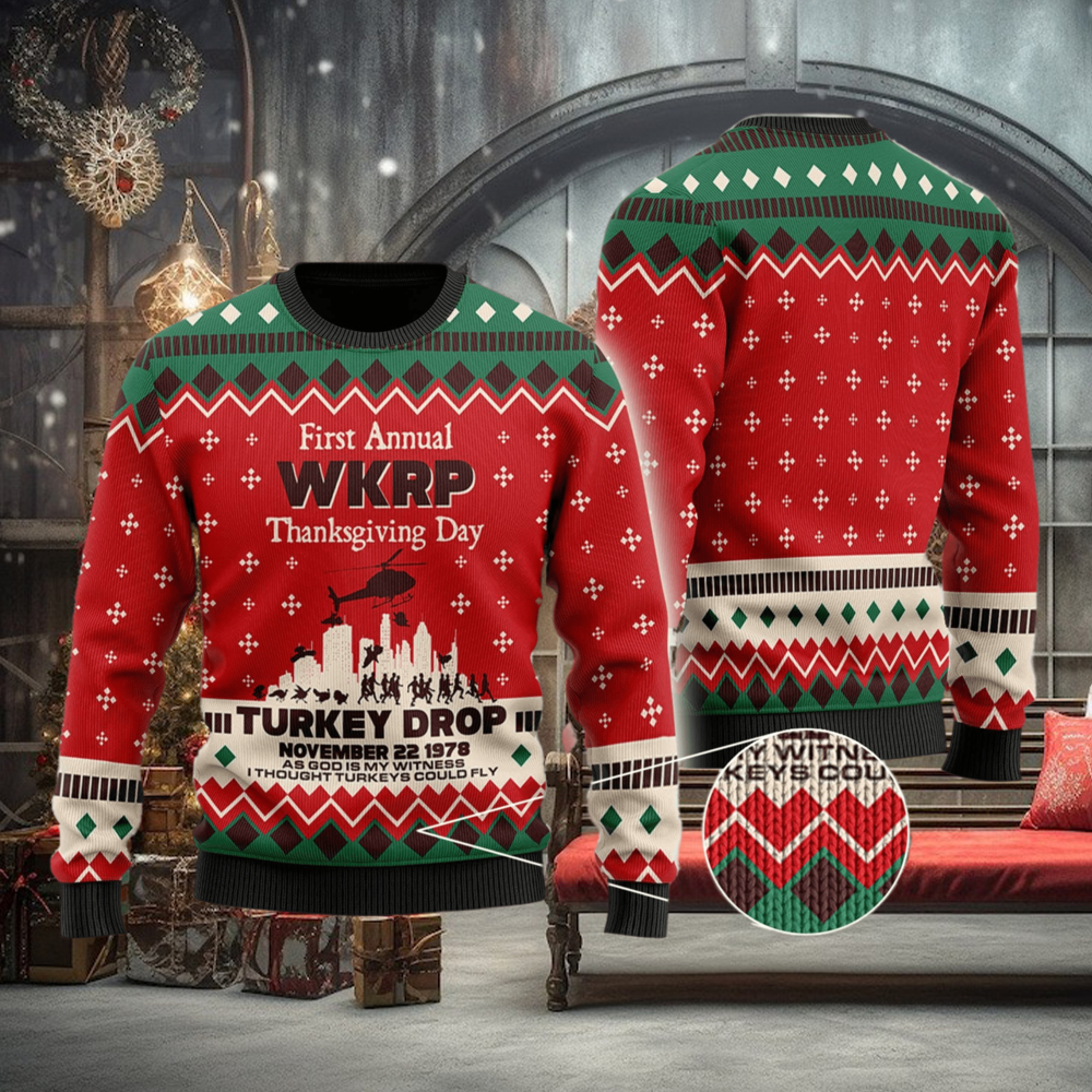 WKRP in Cincinnati First Annual WKRP Thanksgiving Day Turkey Drop Family Gift Ugly Christmas Sweater For Men And Women WKRP in Cincinnati First Annual WKRP Thanksgiving Day Turkey Drop Family Gift Ugly Christmas Sweater For Men And Women