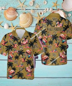 Wake Forest Demon Deacons Flamingo Play Football Coconut Tree Pattern Hawaiian Shirt For Men Women