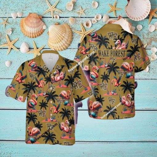 Wake Forest Demon Deacons Flamingo Play Football Coconut Tree Pattern Hawaiian Shirt For Men Women