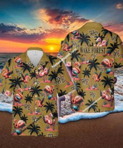 Wake Forest Demon Deacons Flamingo Play Football Coconut Tree Pattern Hawaiian Shirt For Men Women