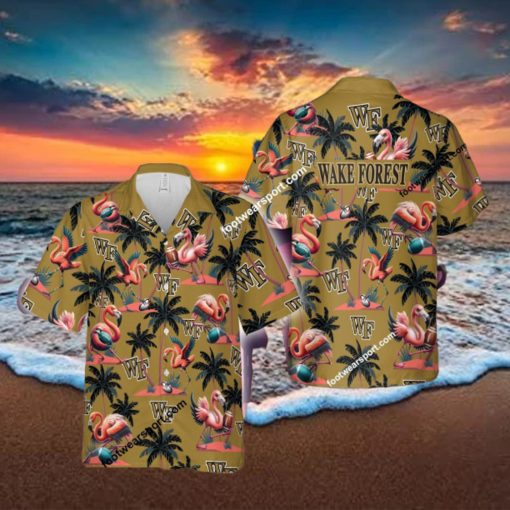 Wake Forest Demon Deacons Flamingo Play Football Coconut Tree Pattern Hawaiian Shirt For Men Women