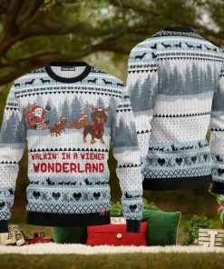 Walkin‘ In A Weiner Wonderland Dachshund Lover Ugly Chirtmas 3D Sweater Gift For Men And Women