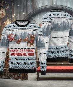 Walkin‘ In A Weiner Wonderland Dachshund Lover Ugly Chirtmas 3D Sweater Gift For Men And Women