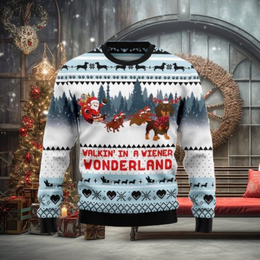 Walkin‘ In A Weiner Wonderland Dachshund Lover Ugly Christmas Sweater Unique Gift