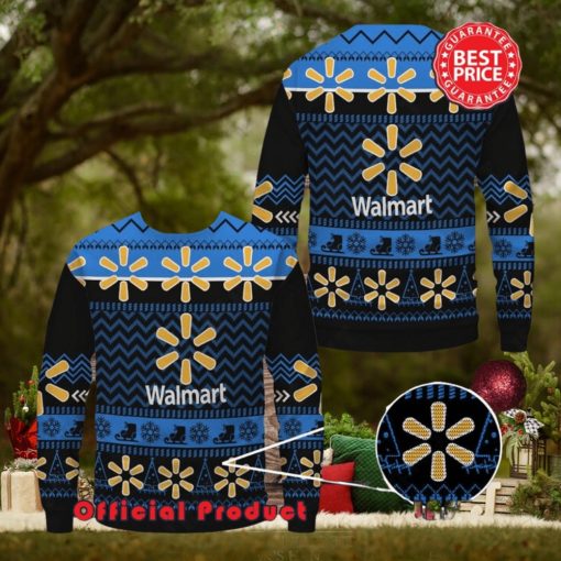 Walmart Black Design Many Logo Snowflake Ugly Christmas Sweater