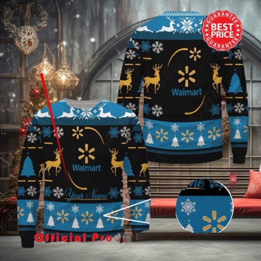 Walmart Custom Name Black Design Logo Reindeer Ugly Christmas Sweater