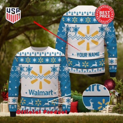 Walmart Custom Name White Design Logo Snowflake Ugly Christmas Sweater