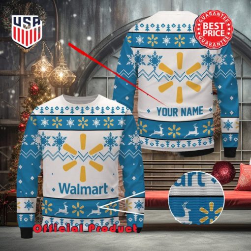 Walmart Custom Name White Design Logo Snowflake Ugly Christmas Sweater