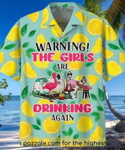 Warning The Girls are Drinkingg Again Flamingo Hawaiian Shirt For Men Colorful Pattern Aloha Shirt