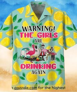 Warning The Girls are Drinkingg Again Flamingo Hawaiian Shirt For Men Colorful Pattern Aloha Shirt