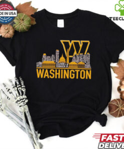 Washington Commanders 2025 Championship Shirt featuring a stunning city skyline design. Celebrate the team's incredible victory and pride with this unique, stylish apparel.
