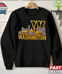 Washington Commanders 2025 Championship Shirt featuring a stunning city skyline design. Celebrate the team's incredible victory and pride with this unique, stylish apparel.