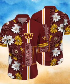 Washington Commanders Floral Stripe Hawaiian Shirt