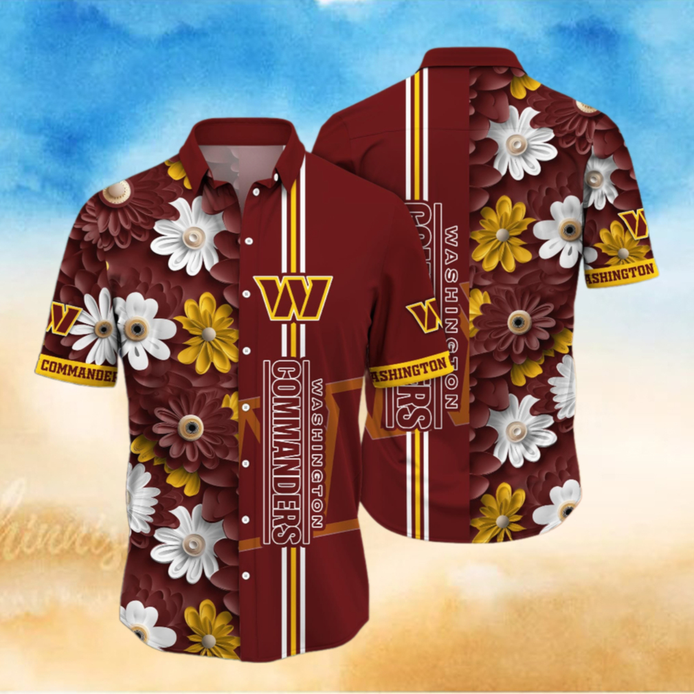 Washington Commanders Floral Stripe Hawaiian Shirt Washington Commanders Floral Stripe Hawaiian Shirt